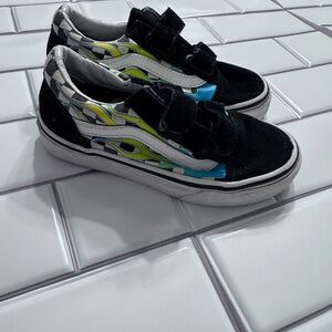 Vans Kids Black and Blue Flame Sneakers